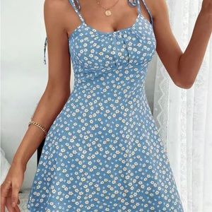 Peacock Blue Floral Print Cami Dress Sleeveless